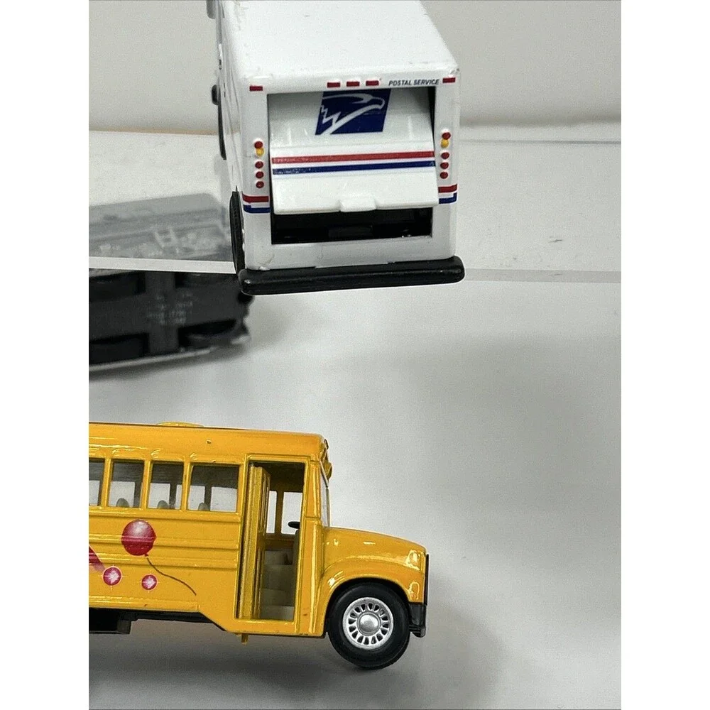 Pullback Lot Kinsfun School Bus USPS Delivery Van Monster Truck Pacific Train